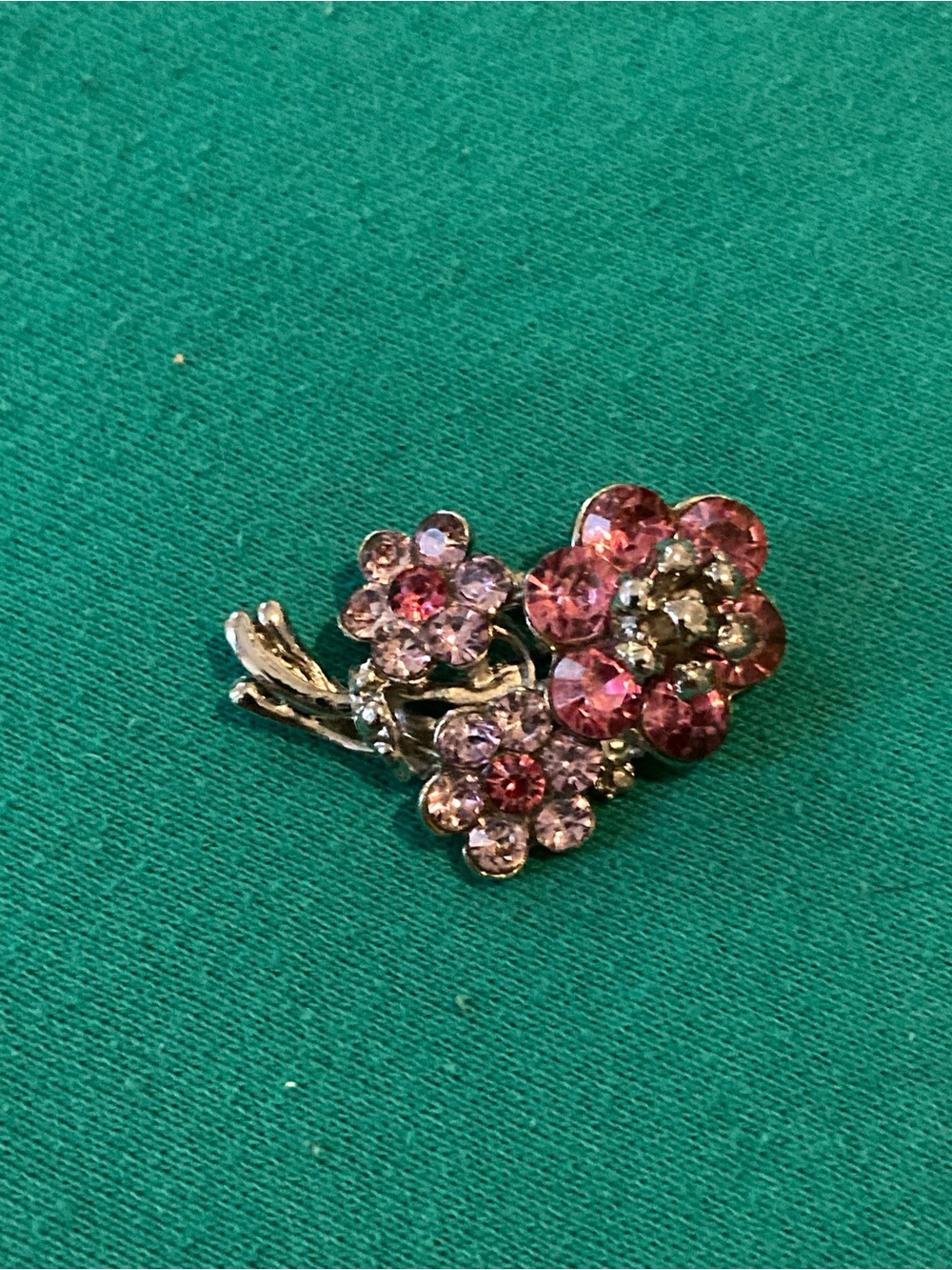 VTG Pink Rhinestone Flower Bouquet Brooch Silver Tone